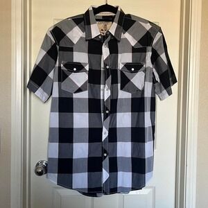 black and white plaid button up shirt
